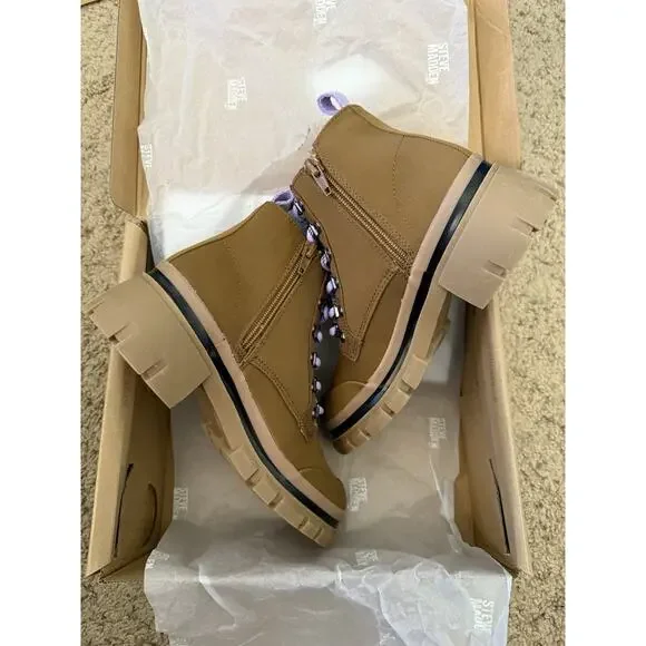 Steve Madden Kids Tan Cognac JHuckle Zipper Lace Up Girls’ Combat Boots Size 3 - Picture 7 of 10